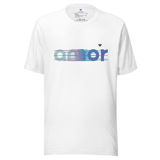 White Tee with AMOR Logo and Gradient Design