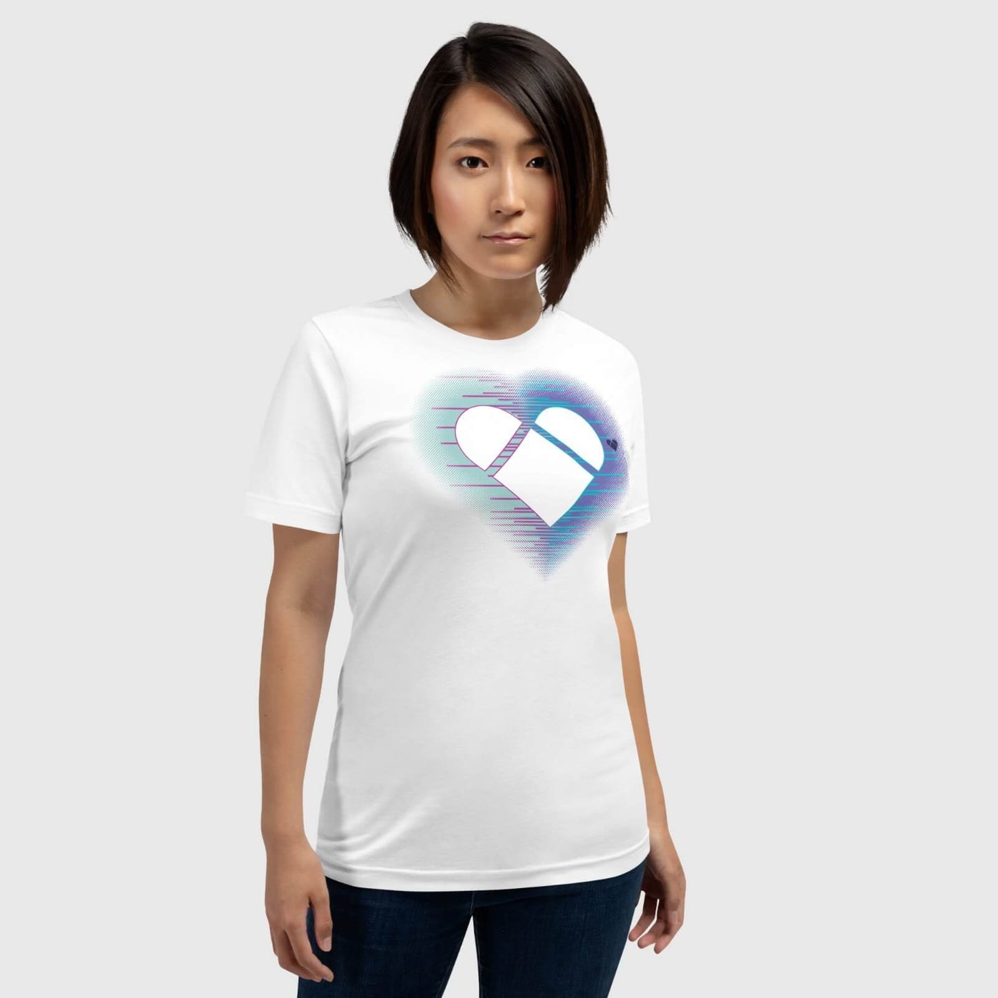 White Tee with heart logo and dual aura from Amor Dual collection