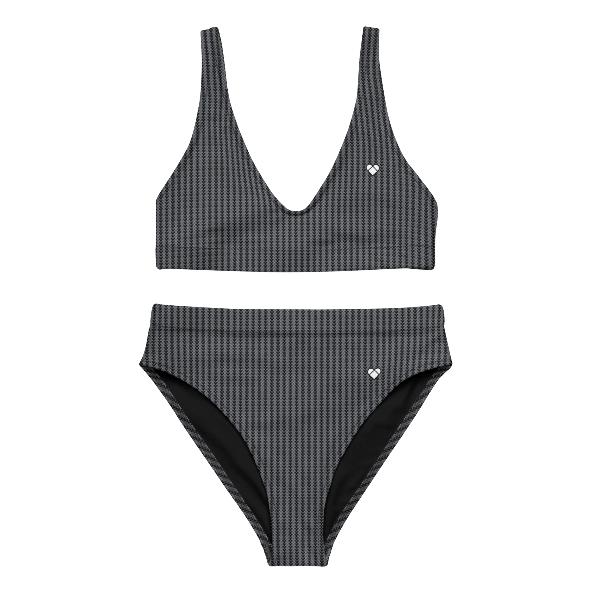 Black Lovogram Recycled High-Waisted Bikini with White Heart Logo Back Detail