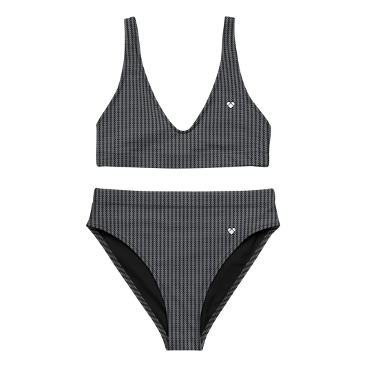 Black Lovogram Recycled High-Waisted Bikini with White Heart Logo Back Detail