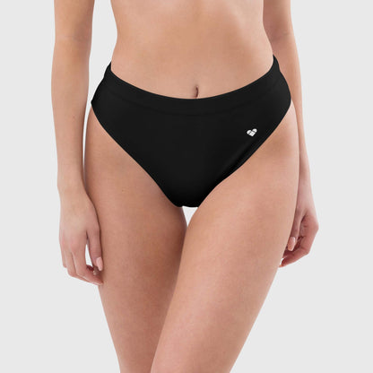 Geometric heart Lovogram design on black bikini bottoms for stylish women
