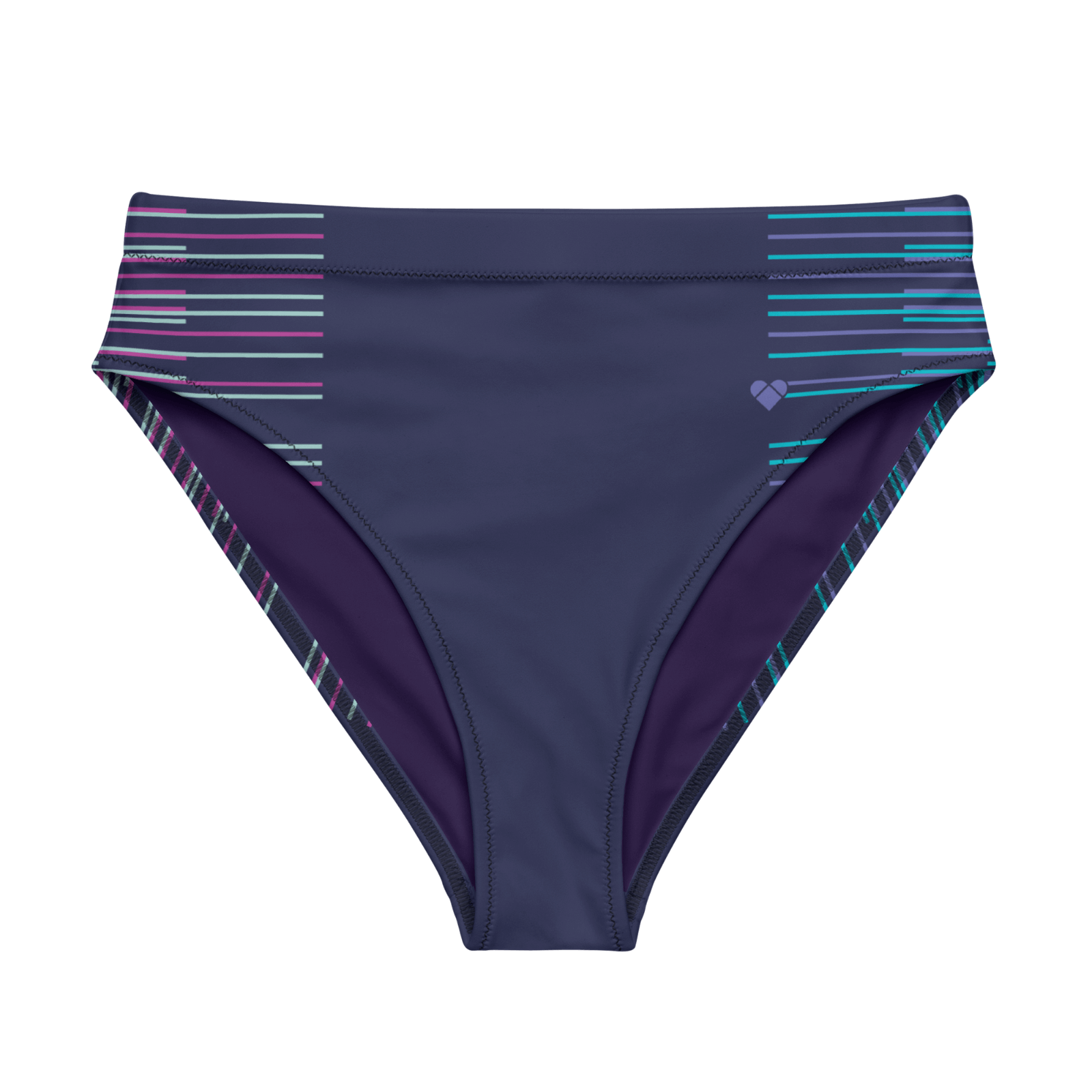 Dark Slate Blue Dual Bikini Bottom with Mint and Fuchsia Stripes