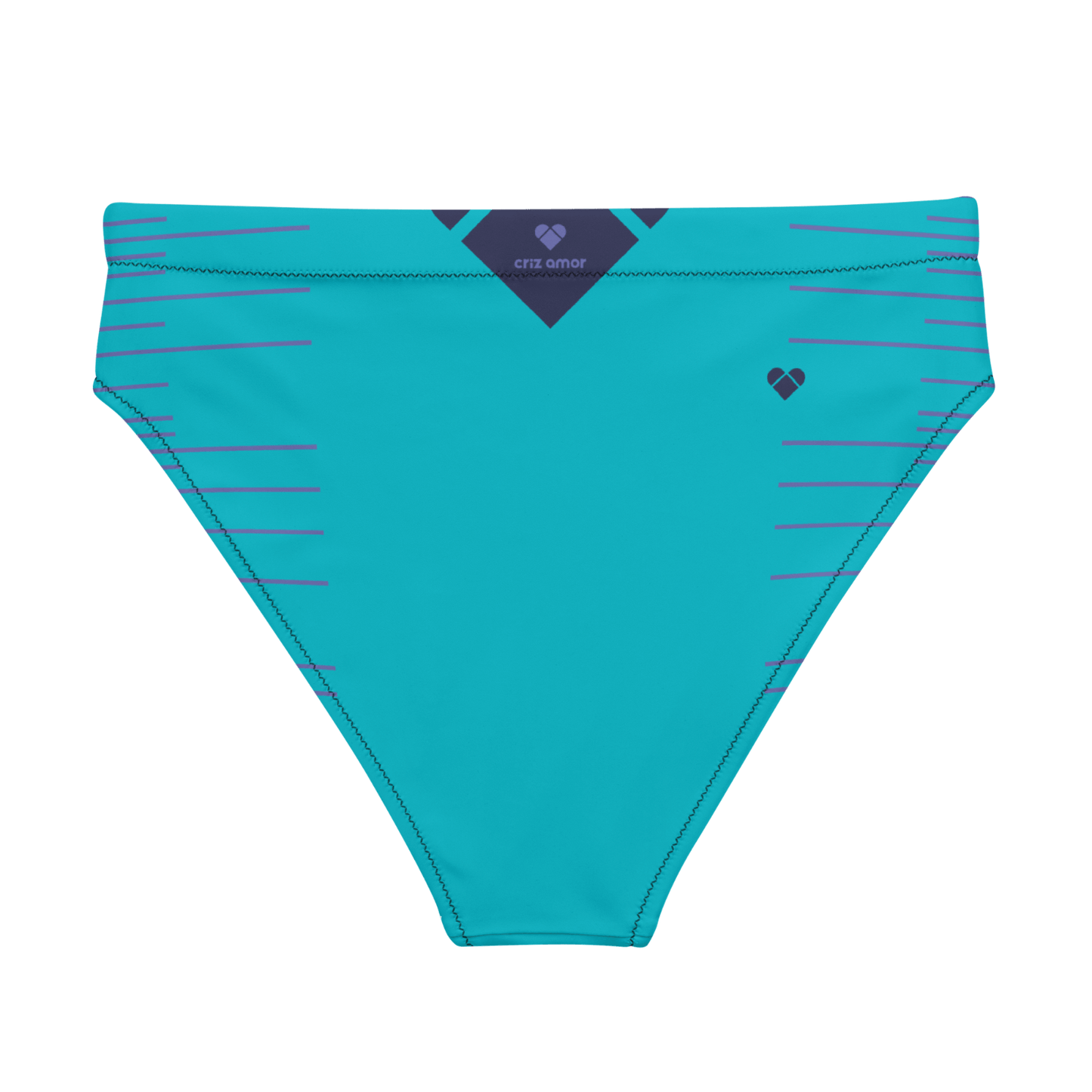 Women's swimwear in turquoise with periwinkle stripes