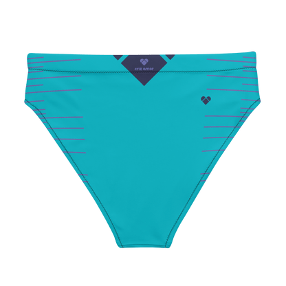 Women's swimwear in turquoise with periwinkle stripes