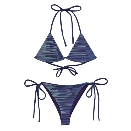 Bikini de Tiras Azul Obscuro con Rayas Dual | Mujer