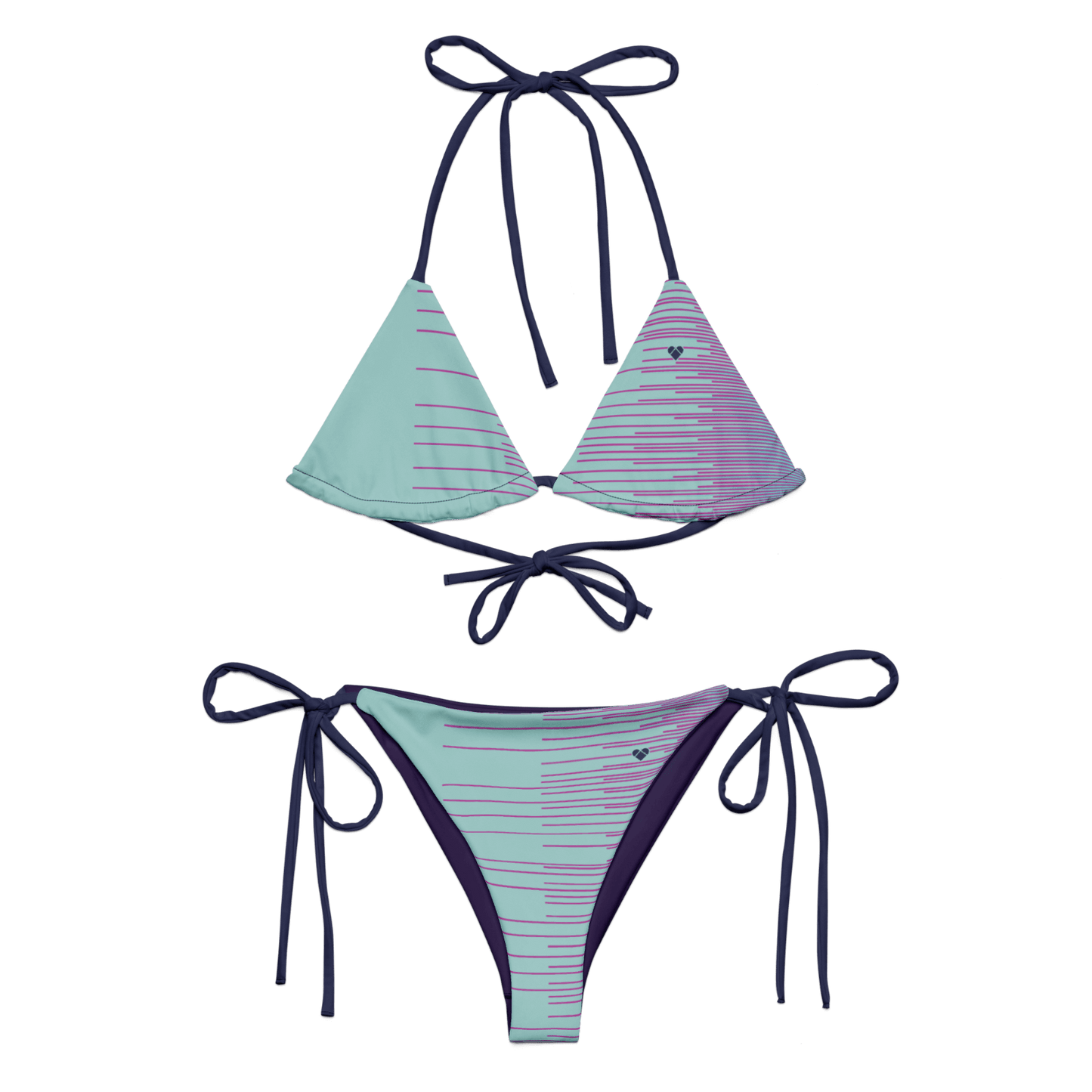 Mint Stripes Dual String Bikini, Gradient Stripes - Women's Beachwear