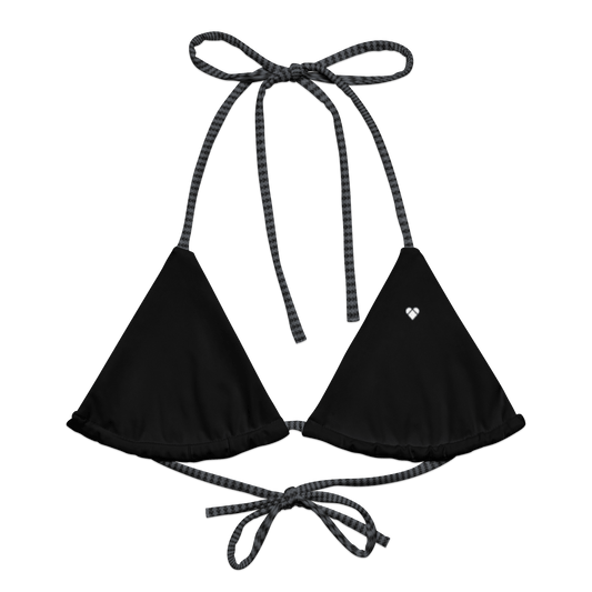 Black Lovogram Bikini Top with Heart-patterned Strings