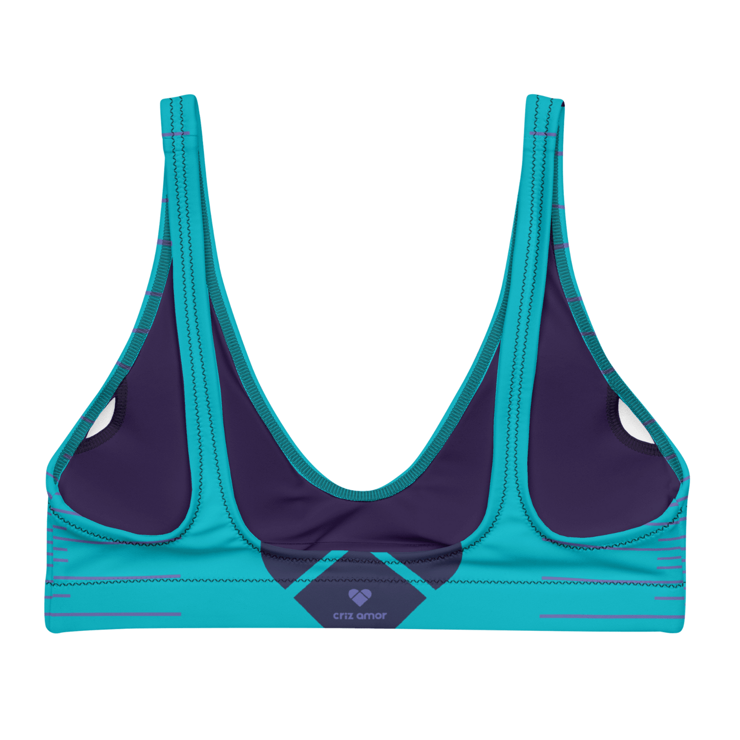 Designer Bikini Top in Turquoise and Periwinkle Stripes