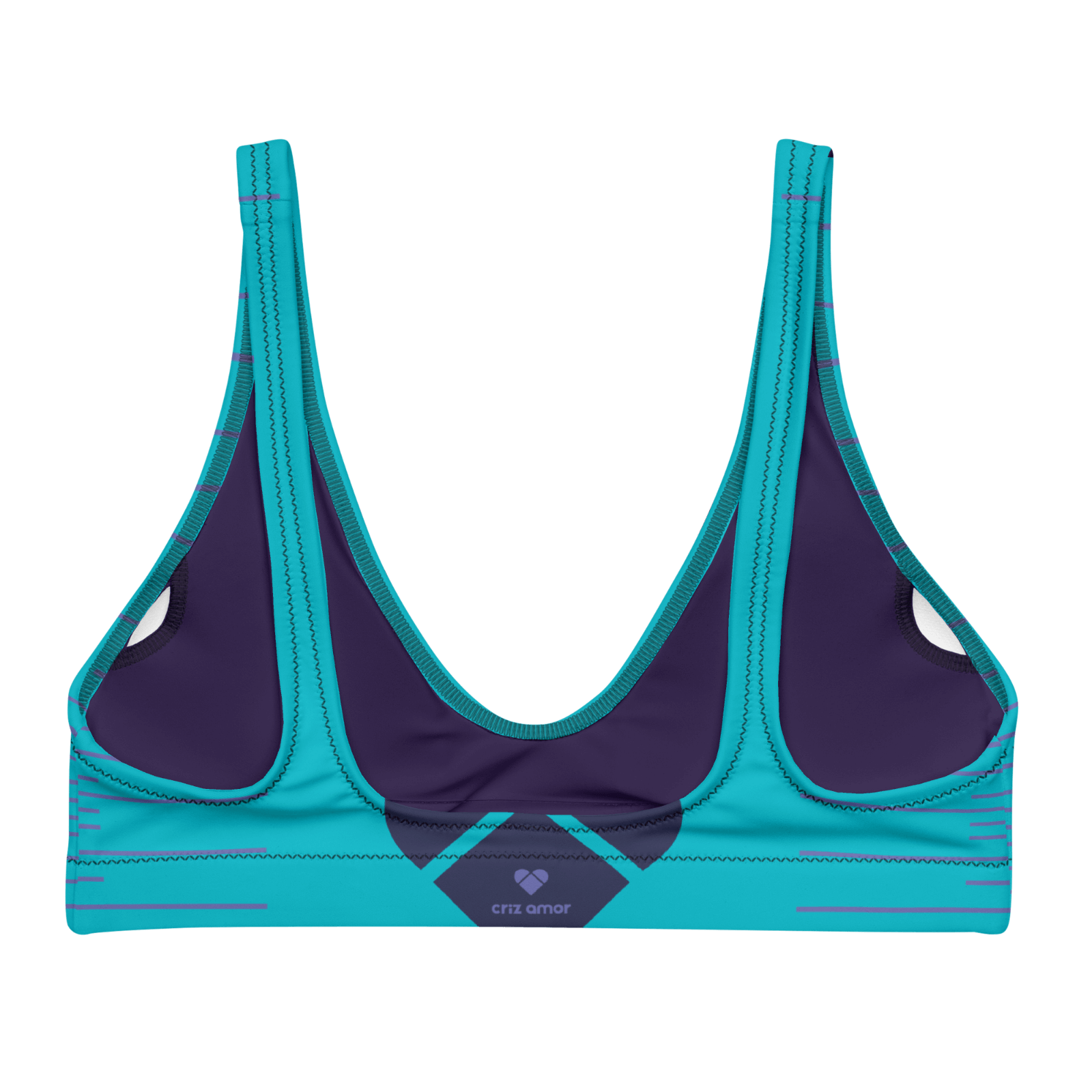 Designer Bikini Top in Turquoise and Periwinkle Stripes