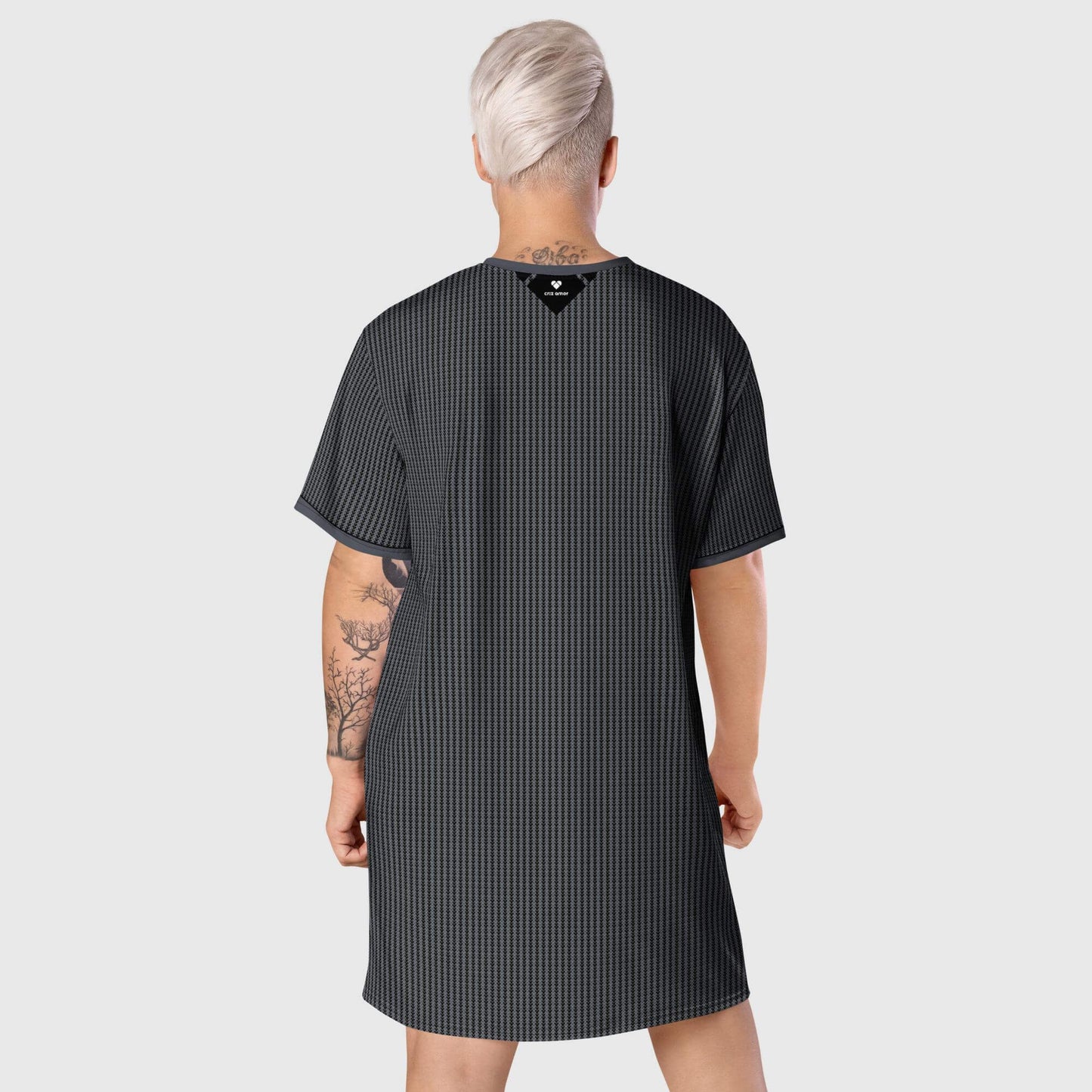 Versatile and stylish Black Lovogram Shirt Dress for women by CRiZ AMOR- model back