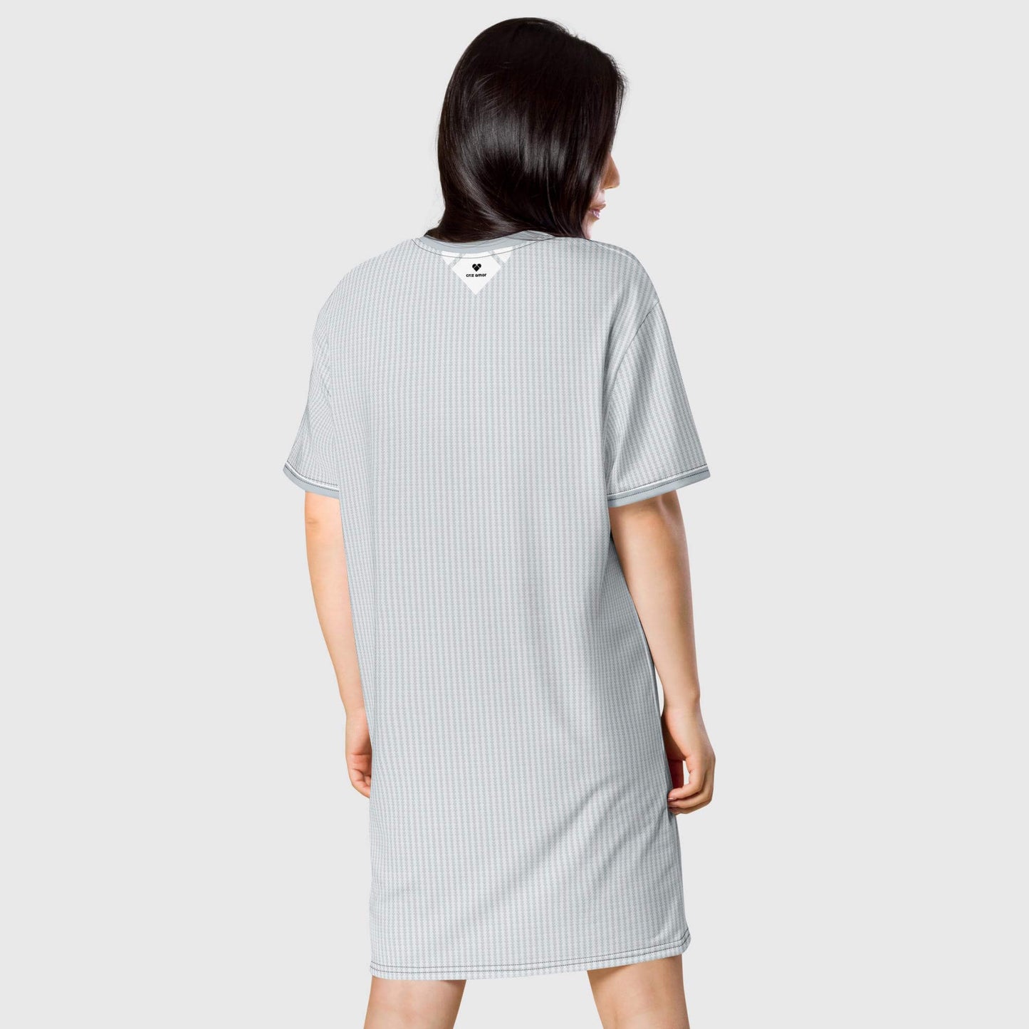 Fashion-forward light gray Lovogram Shirt Dress for Gen Z and millennials by CRiZ AMOR - back view