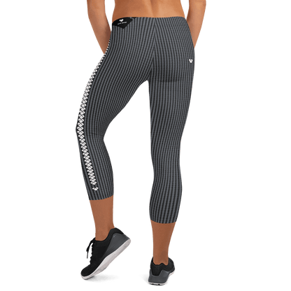 CRiZ AMOR Lovogram Capri Leggings with heart brand logos and white stripes | Women's Activewear
