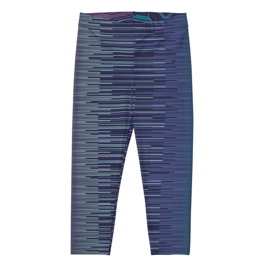 Dark Slate Blue Capri Leggings with Mint, Fuchsia, Periwinkle, and Turquoise Stripes for Women