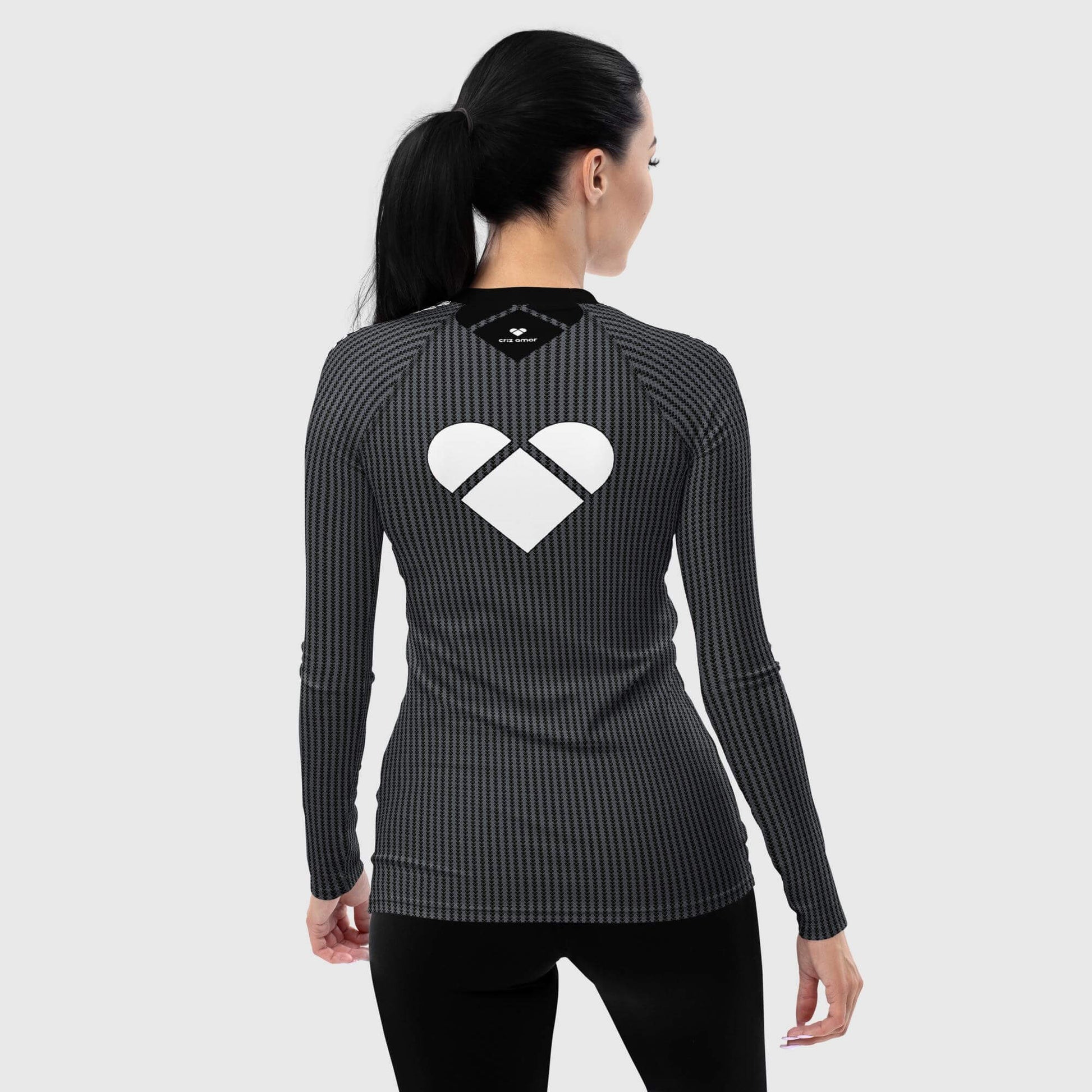 CRiZ AMOR's Designer Black Lovogram Rash Guard for women, big heart logo white