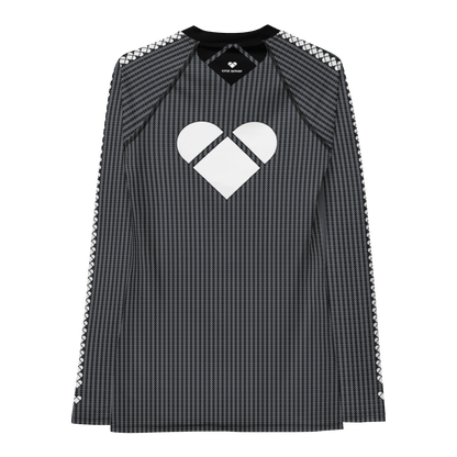 CRiZ AMOR's Lovogram Rash Guard: Fashion-forward sports wear with geometric heart pattern, big white heart