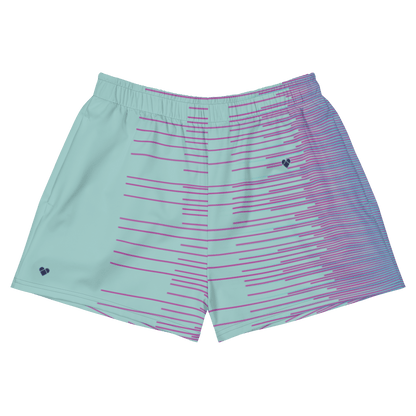 Mint Stripes Dual Sport Shorts for Women by CRiZ AMOR - Front View