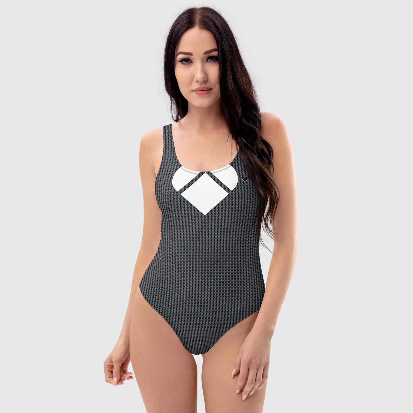 front white logo heart, Versatile designer swimsuit for women, embracing self-love and style