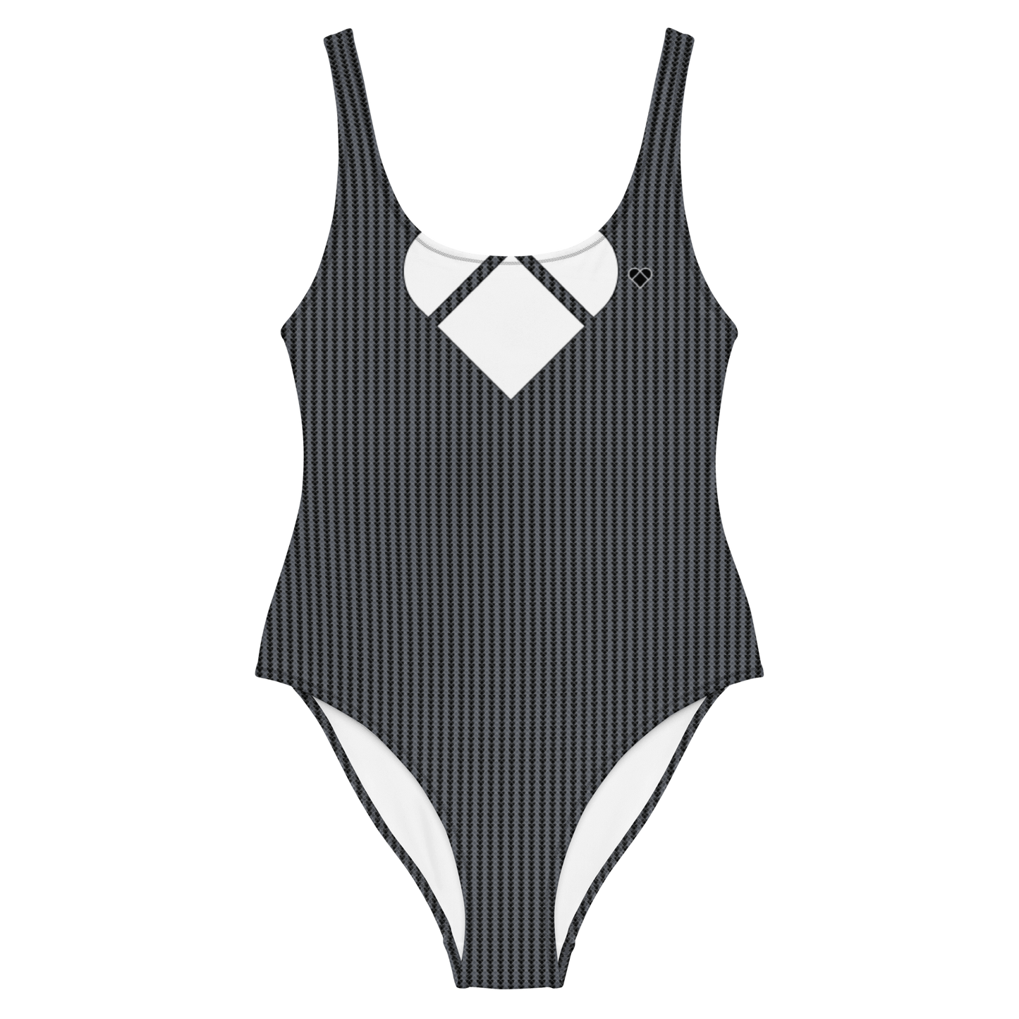 Black Lovogram Swimsuit adorned with geometric heart patterns by CRiZ AMOR