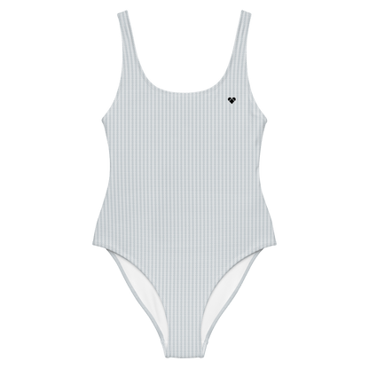 Heart-Patterned Designer Swimsuit in Serene Gray