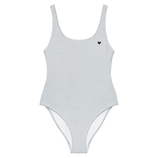 Heart-Patterned Designer Swimsuit in Serene Gray