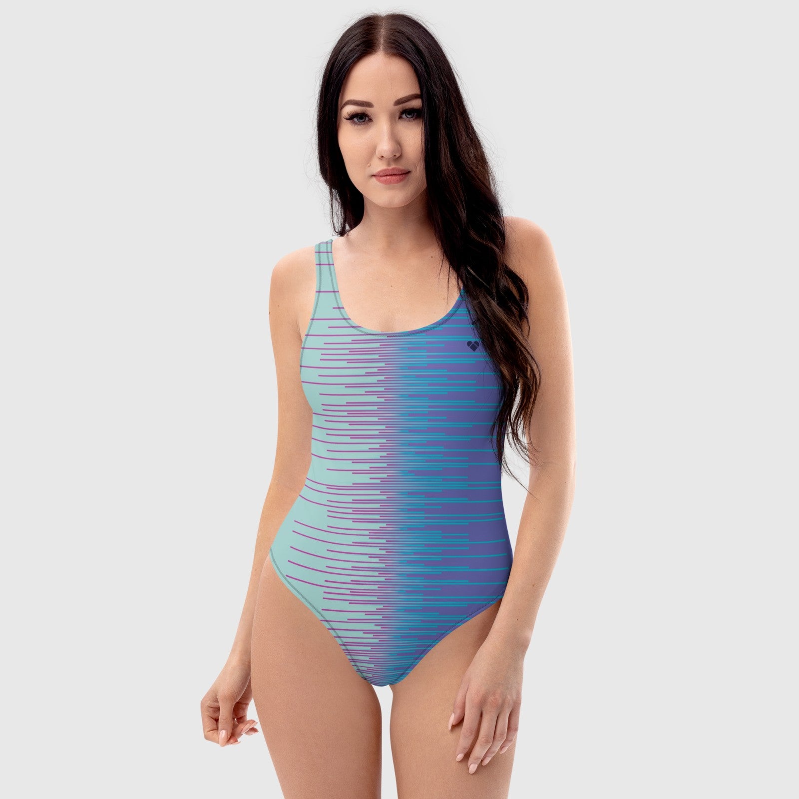 Horizontal gradient stripes on Mint & Periwinkle Dual Swimsuit