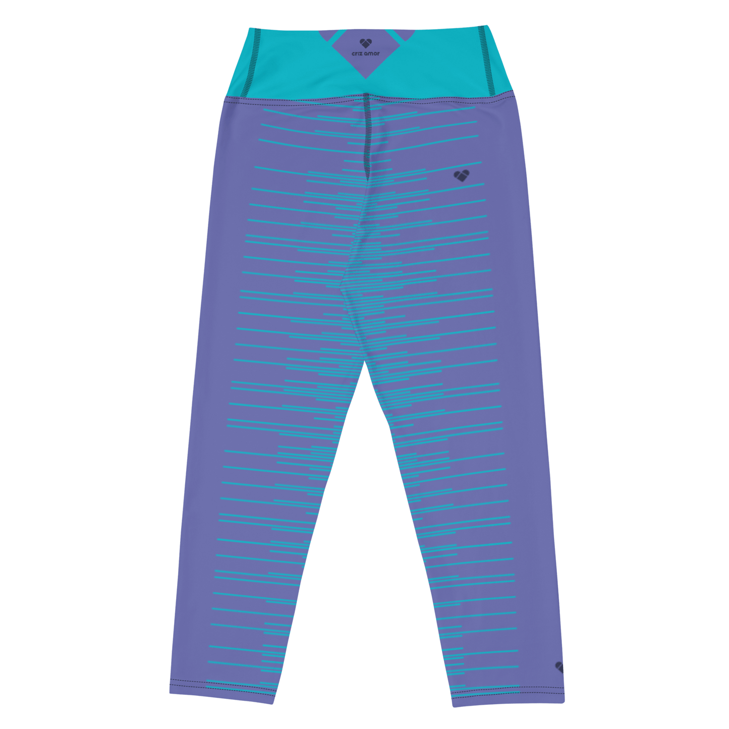 Periwinkle Dual Yoga Capri Leggings - A mesmerizing blend of periwinkle and turquoise stripes