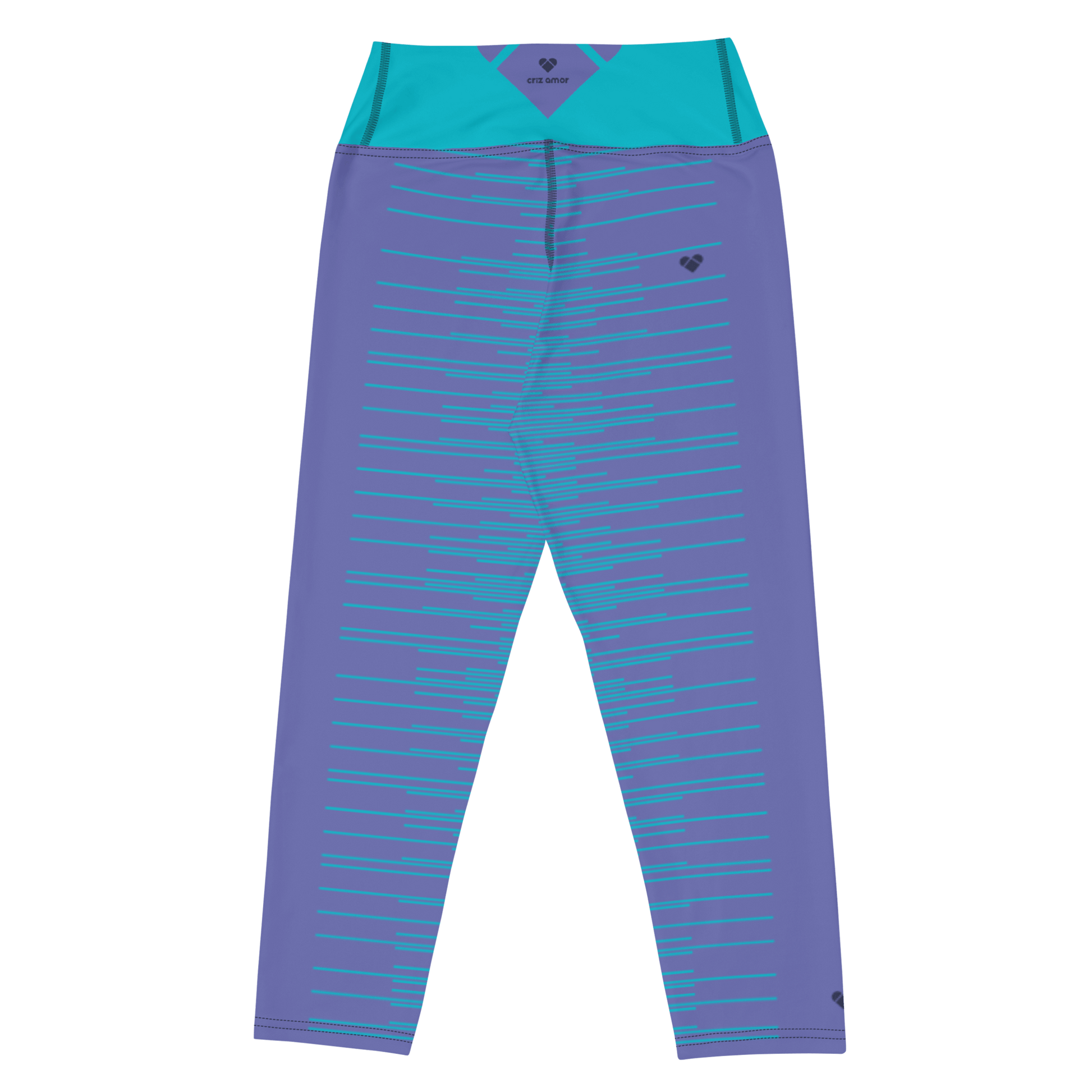 Periwinkle Dual Yoga Capri Leggings - A mesmerizing blend of periwinkle and turquoise stripes