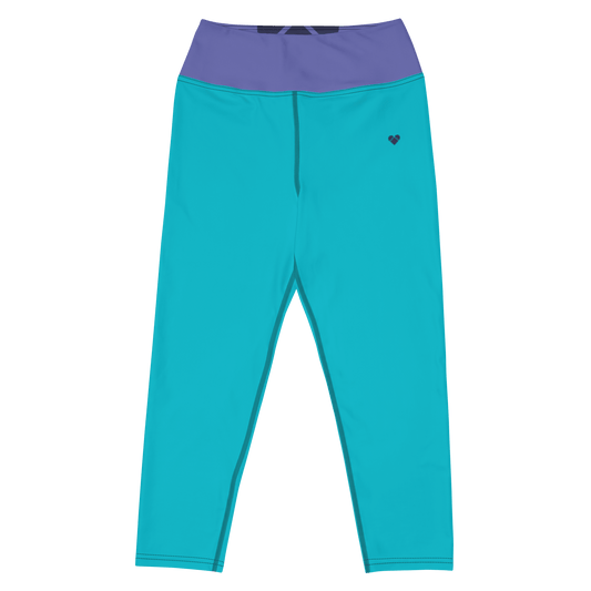Turquoise & Periwinkle Yoga Capri Leggings Dual for Women - Front View