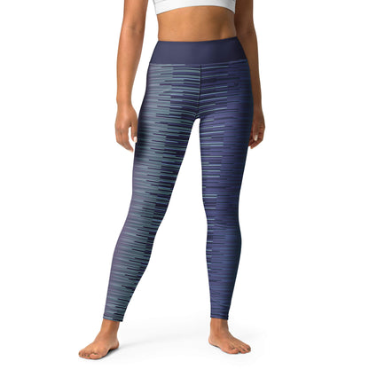 Model confidently wearing CRiZ AMOR's Amor Dual Yoga Leggings in Dark Slate Blue