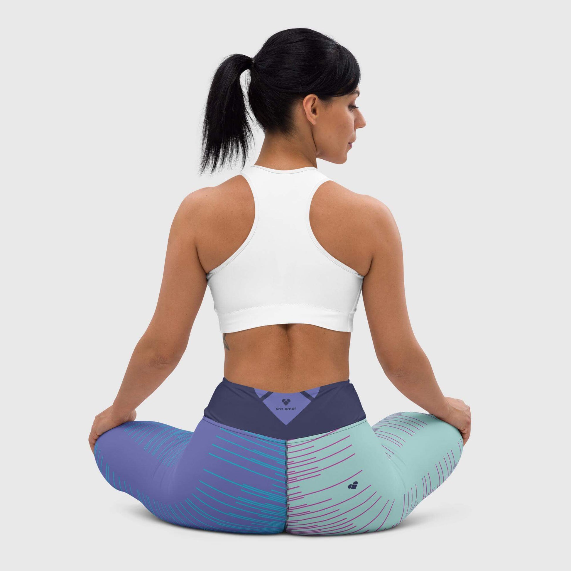 Sporty Yoga Leggings with Mint & Periwinkle Design