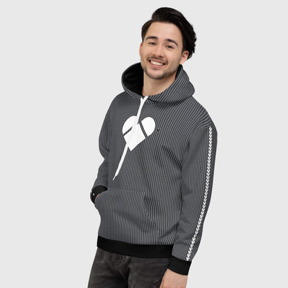 CRiZ AMOR's Lovogram Heart Hoodie, made with soft cotton-feel face and brushed fleece for comfort, male model