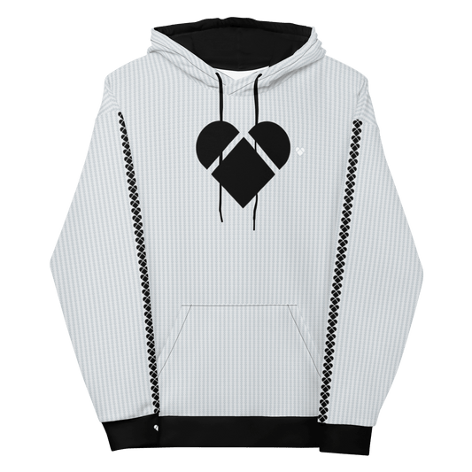 Genderless Light Gray Lovogram Hoodie with heart-shaped logos in shades of gray-front view