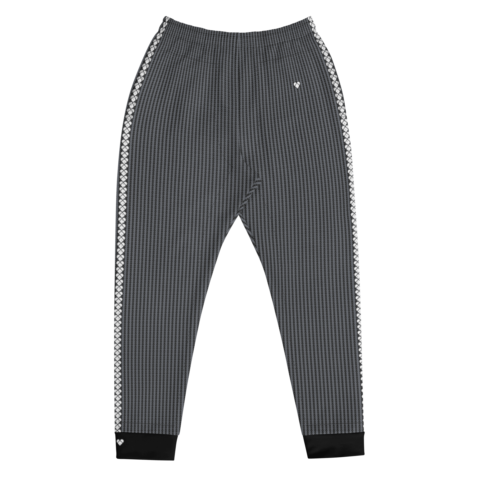 Black Joggers for Men from Amor Primero's Lovogram Collection with heart-shaped pattern, product photo front