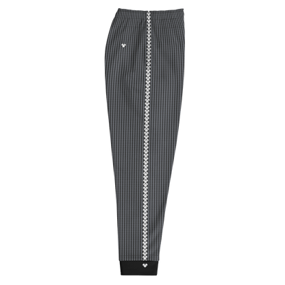 Men's black joggers with a practical pockets and black brand hearts stripe along the length legs from CRiZ AMOR's Amor Primero Collection, right view