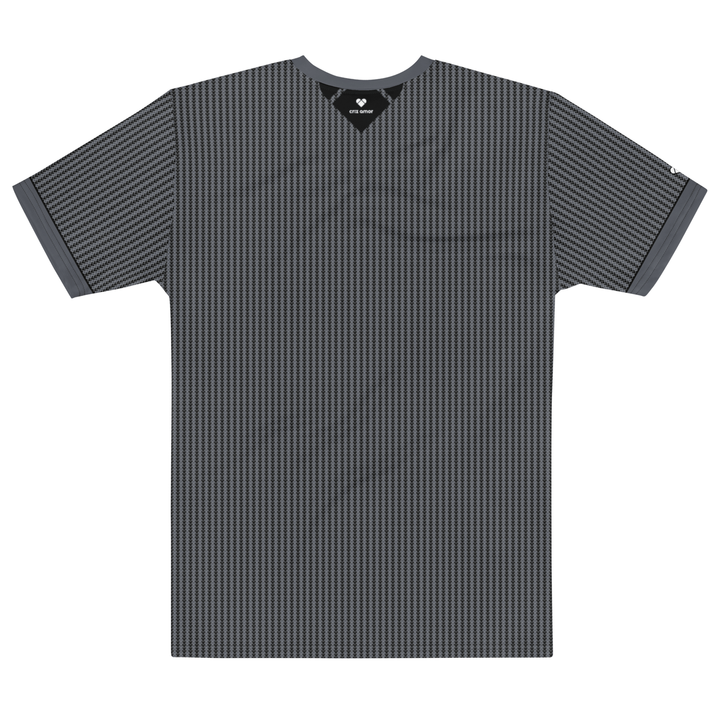 back view Casual wear men's shirt, Black Love Armor with white heart logo and dual shade lovogram pattern