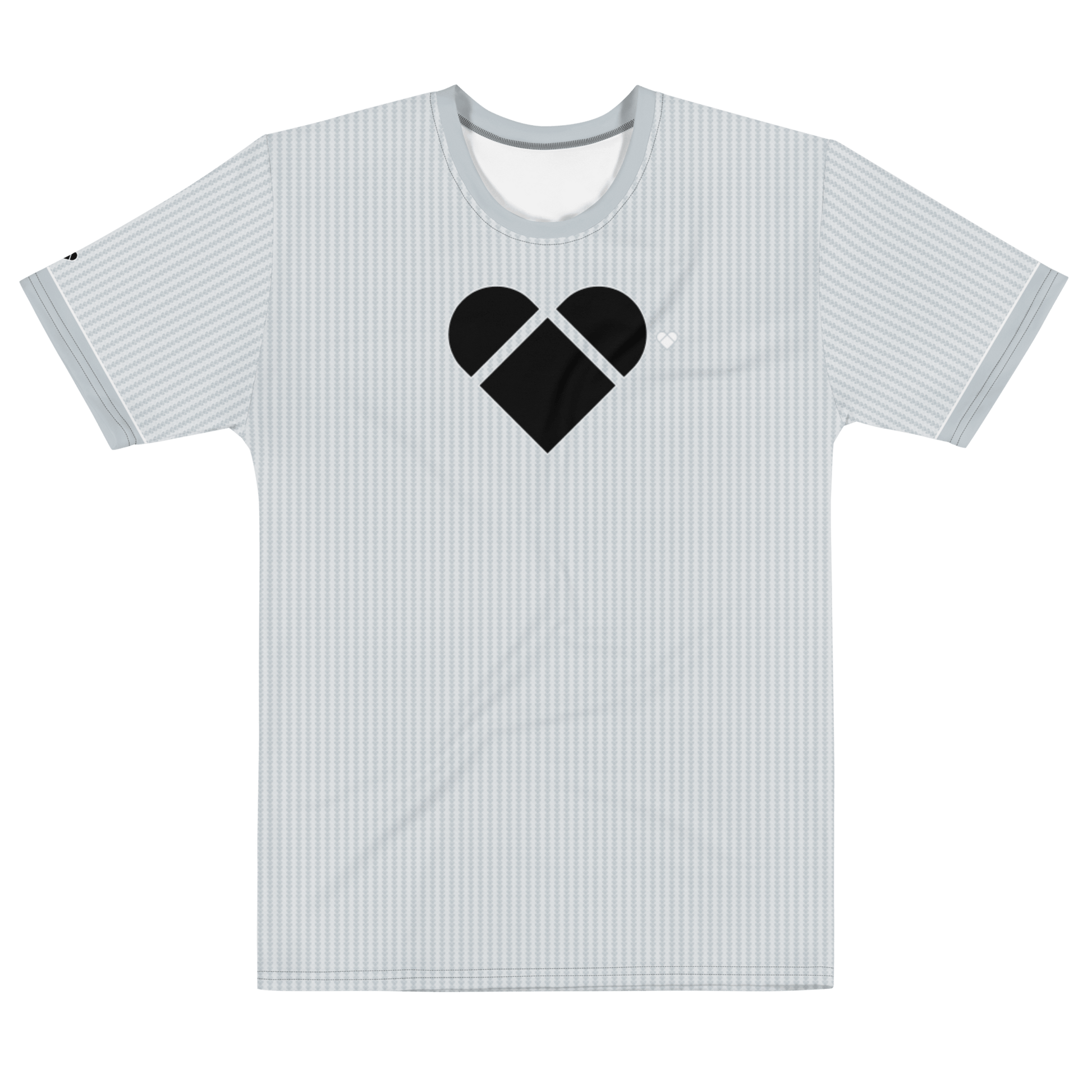 Light gray shirt with black heart, sustainable and eco-friendly. Perfect for casual wear. Men's clothing from CRiZ AMOR's Amor Primero Capsule Collection, front view