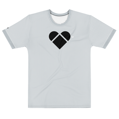Light gray shirt with black heart, sustainable and eco-friendly. Perfect for casual wear. Men's clothing from CRiZ AMOR's Amor Primero Capsule Collection, front view