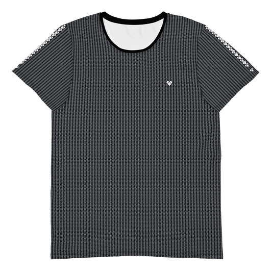 front photo, Black Heart Sport Shirt for Men by CRiZ AMOR with Dual-Shaded Lovogram Pattern