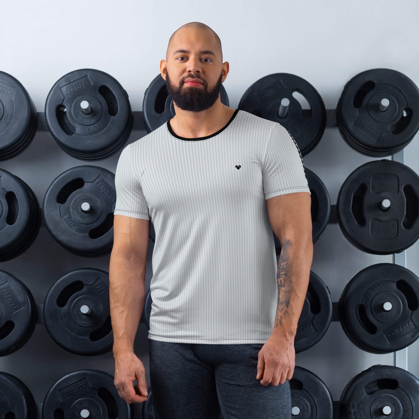 male model at gym front view of Trendy Men's Sport Shirt | Dual-Tone Heart Pattern | CRiZ AMOR