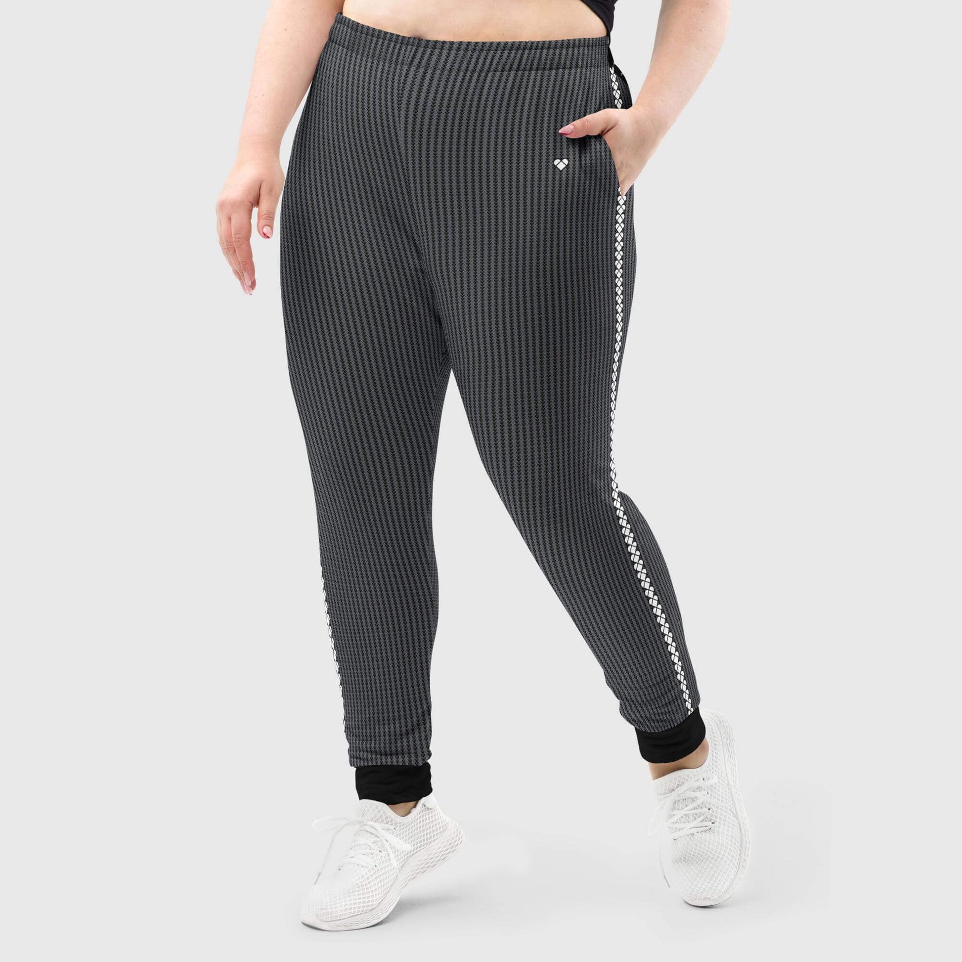 Dualshade Lovogram Black Joggers for Women, eco-friendly and versatile, perfect for lounging or running errands, with practical pockets and a stylish design, girl model wearing