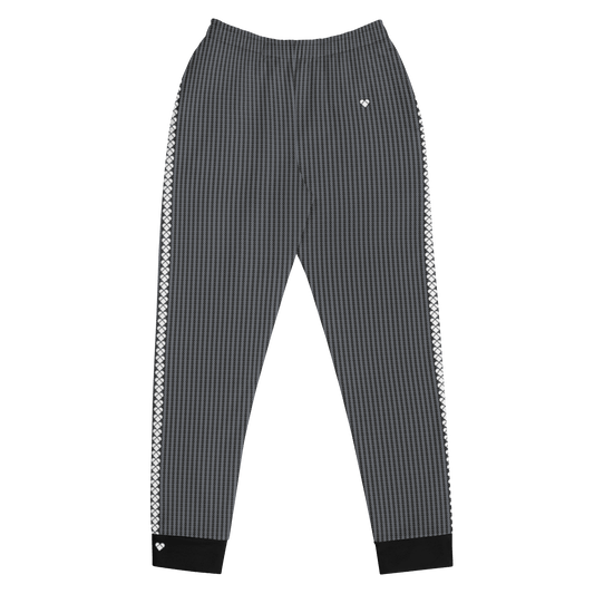 Stylish Black Joggers for Women, with a heart-shaped Dualshade Lovogram pattern and brand heart stripe along the legs, practical pockets, and a brushed fleece inside, photo product front