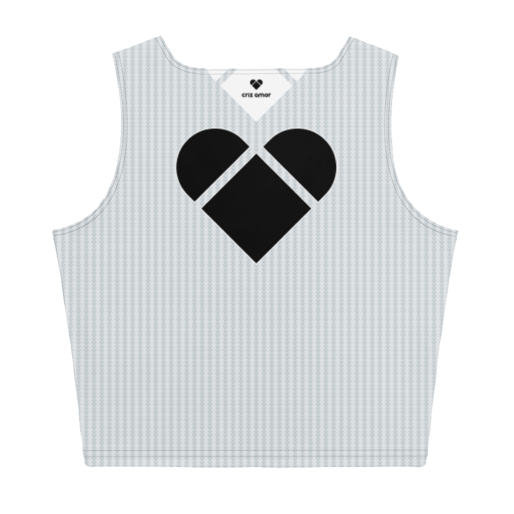 Light gray crop top with black heart, part of the Amor Primero collection, back view