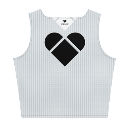 Light gray crop top with black heart, part of the Amor Primero collection, back view