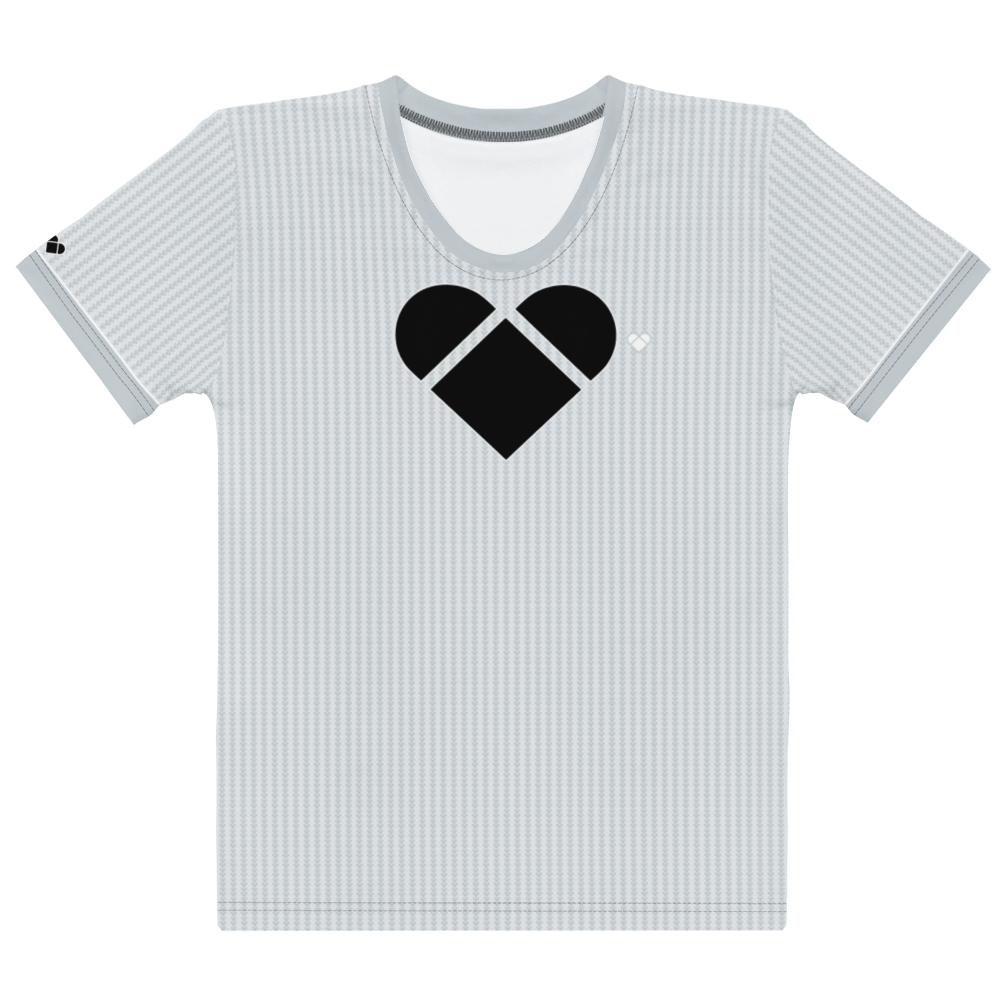 Women's light gray shirt with a Dualshade Lovogram heart pattern, made sustainably and versatile enough for casual and chill wear, front