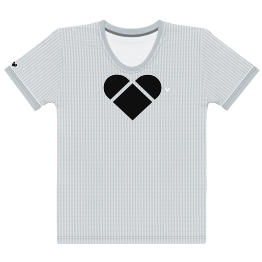 Women's light gray shirt with a Dualshade Lovogram heart pattern, made sustainably and versatile enough for casual and chill wear, front