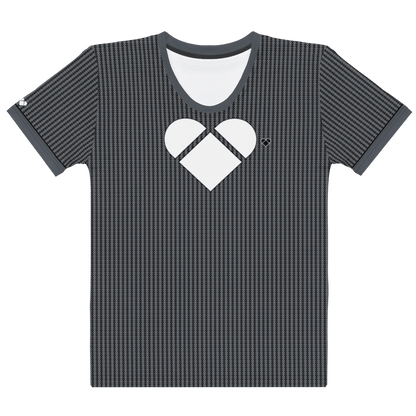 front photo Black shirt with white heart on the front, and CRiZ AMOR logo on the sleeve | Amor Primero Collection | Women's premium knit mid-weight jersey shirt