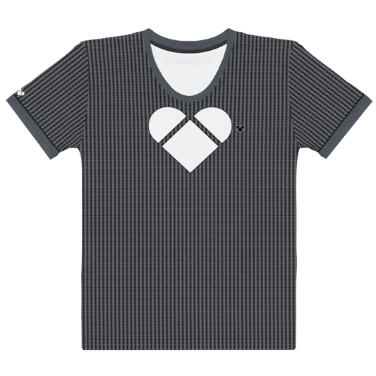 front photo Black shirt with white heart on the front, and CRiZ AMOR logo on the sleeve | Amor Primero Collection | Women's premium knit mid-weight jersey shirt