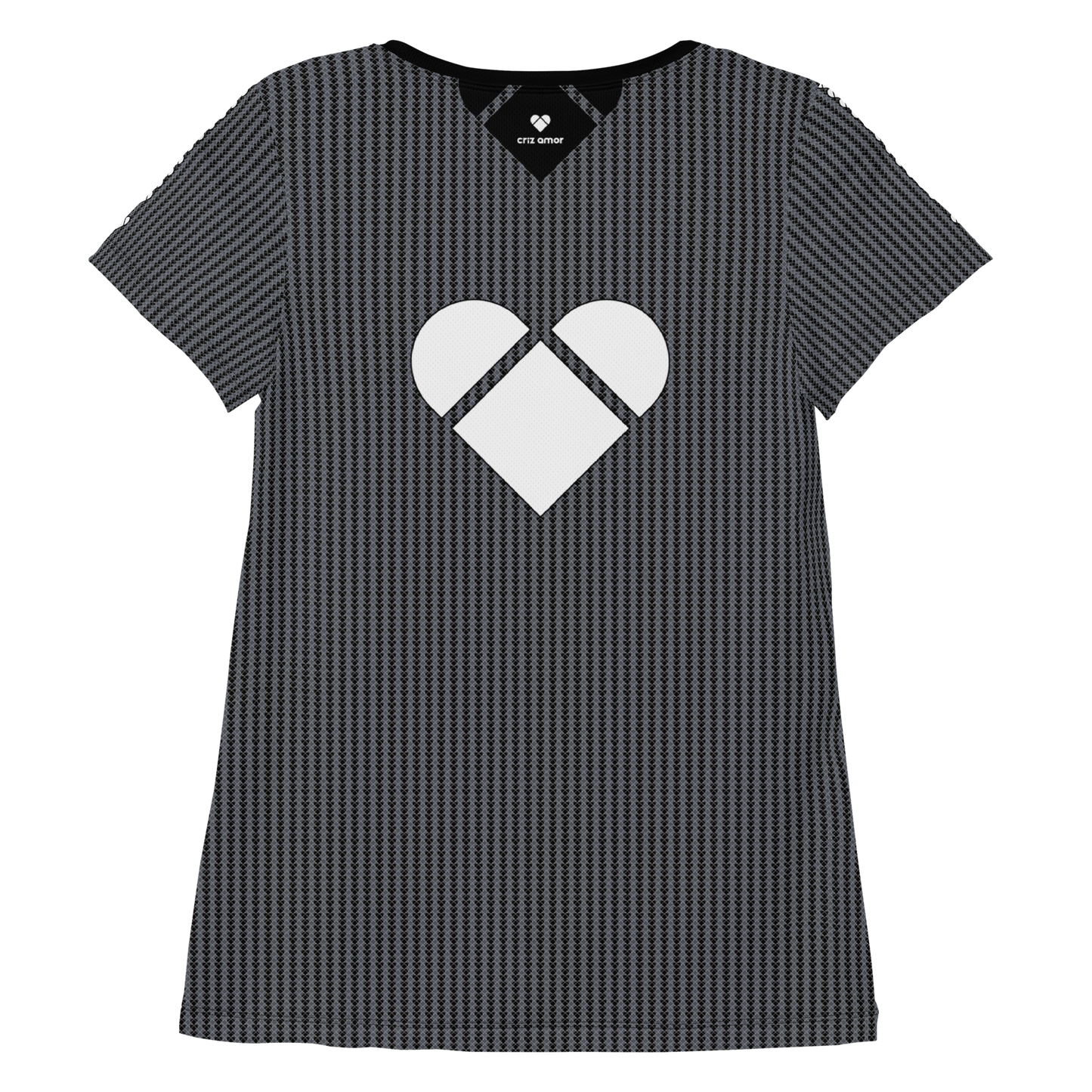 Amor Primero's Heart Sport Shirt, a Dual-Shade Lovogram Patterned Black Shirt with a White Heart for Active Women, back
