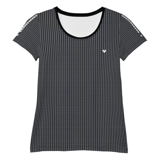 Black Heart Sport Shirt with White Heart Pattern on the back and Logo Stripe on the Sleeves for Women, product photo