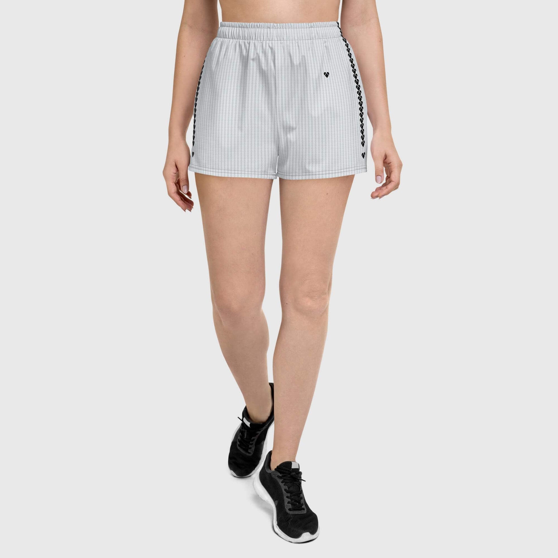 UPF50+ protected light gray sport shorts with distinctive heart logo stripes - front view